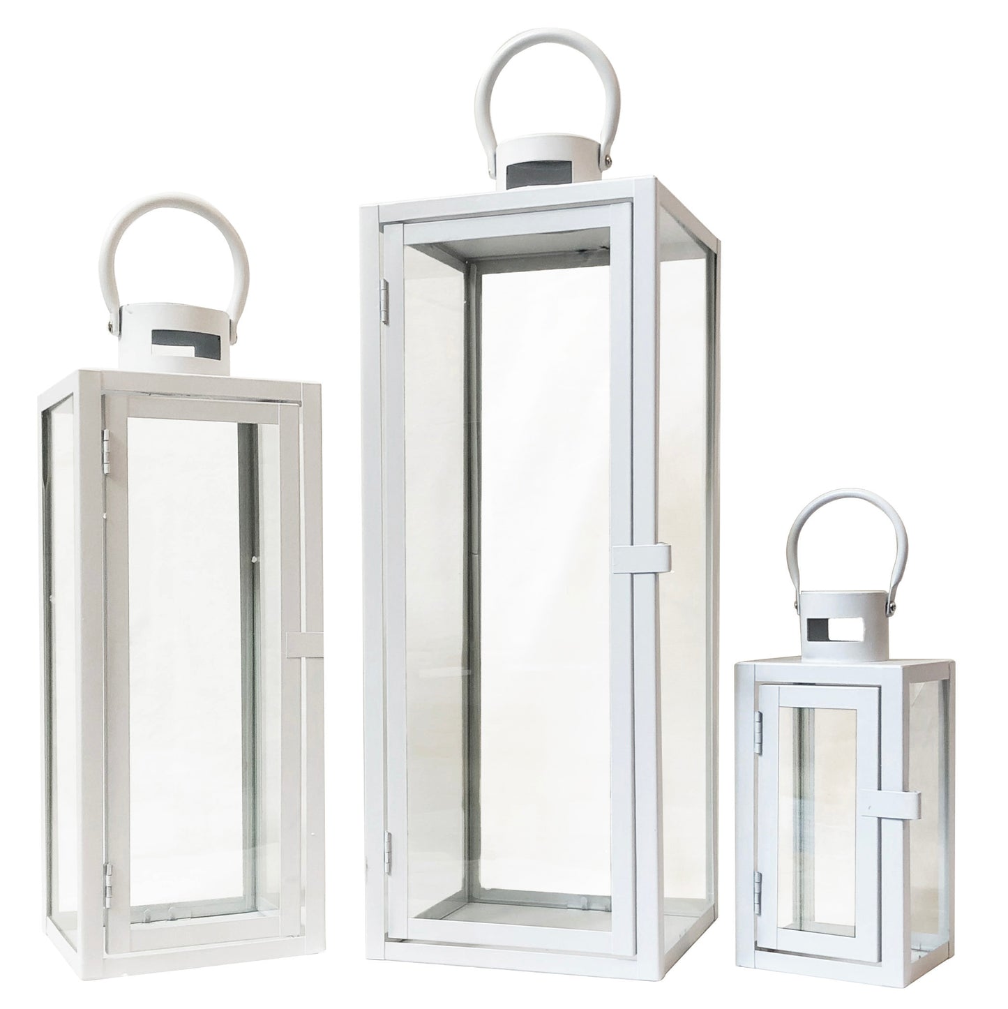 Allgala Lanterns 3-PC Set Jumbo Luxury Modern Indoor/Outdoor Hurricane Candle Lantern Set with Chrome Plated Structure and Tempered Glass-Cuboid
