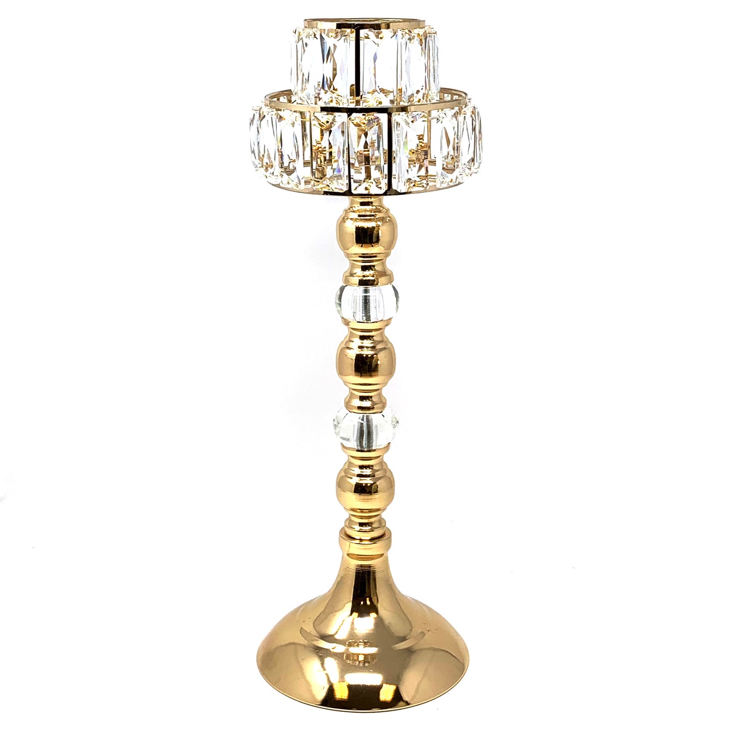 Allgala Candle Holder 19" Lamp Style Gold Tealight Candle Holder with Crystal Blocks
