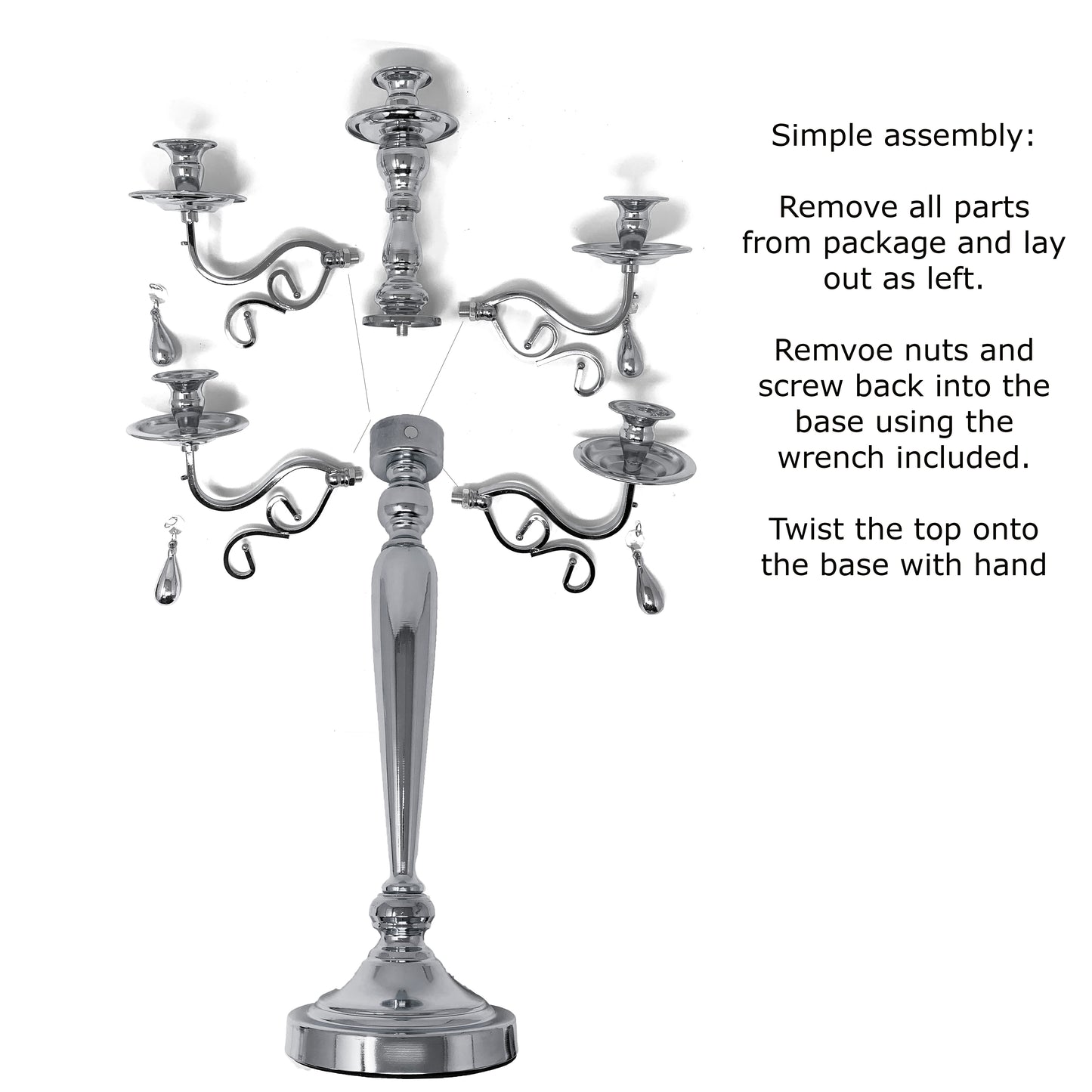 Allgala 26" 5-Arm Tal Taper Candle Holder Candlestick Candelabra