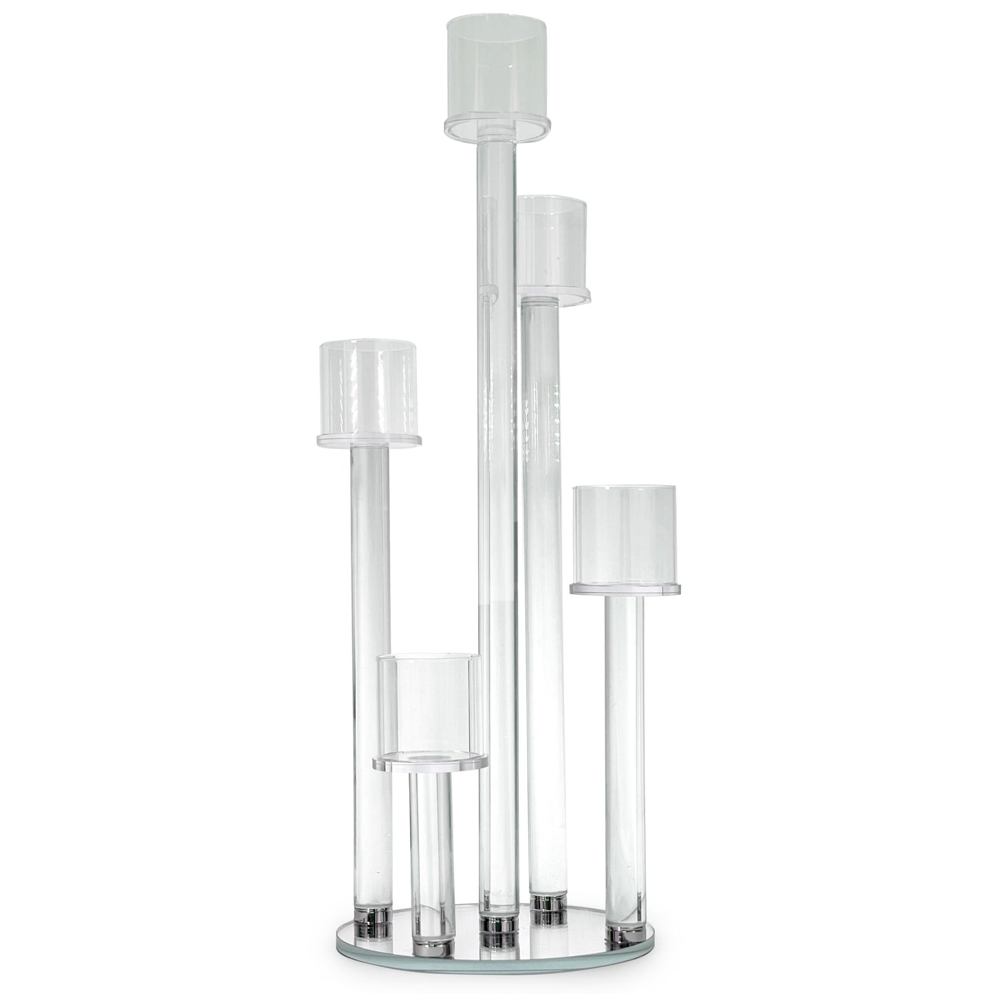 Allgala Candelabra 23" (58CM) Tall 5-Cup Crystal Solid Glass Tube Rod Supported Votive Candelabra-HD89128