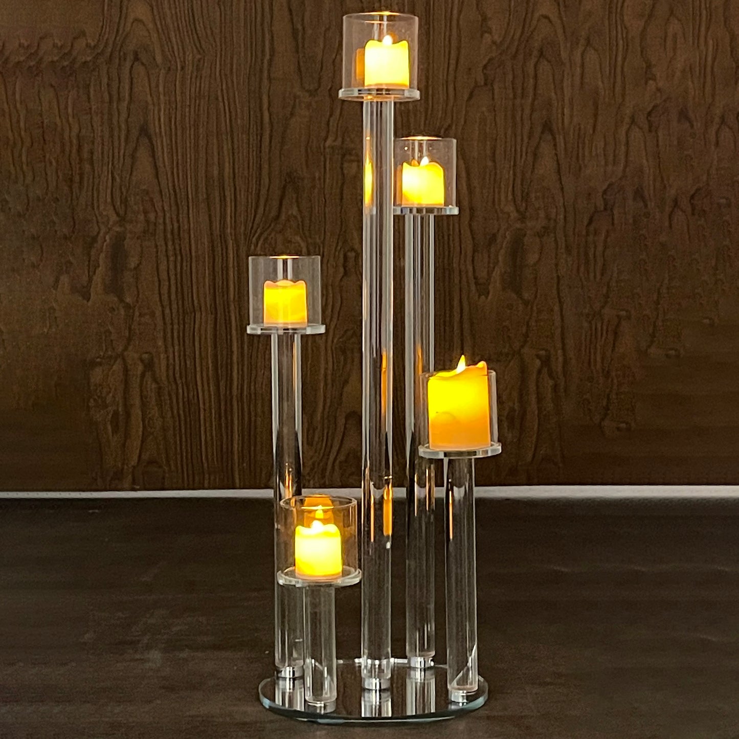 Allgala Candelabra 23" (58CM) Tall 5-Cup Crystal Solid Glass Tube Rod Supported Votive Candelabra-HD89128