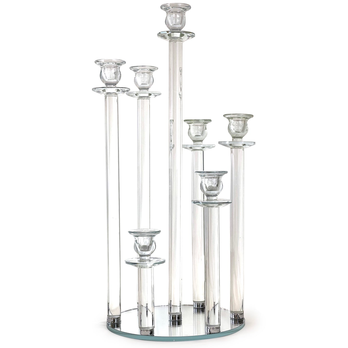 Allgala 23" (58CM) Tall 7-Cup Crystal Solid Glass Cylinder Tube Rod Candelabra for Taper-Candle Candlesticks-HD89129