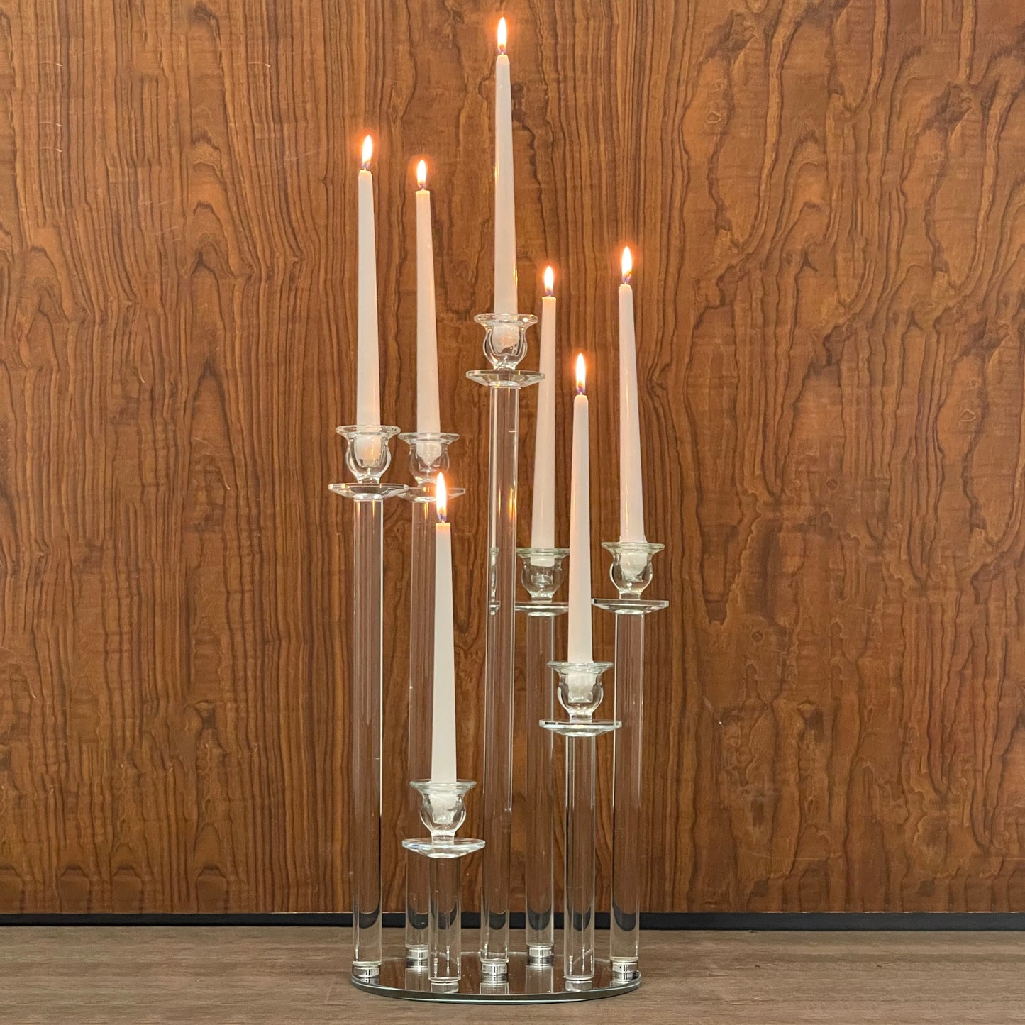 Allgala 23" (58CM) Tall 7-Cup Crystal Solid Glass Cylinder Tube Rod Candelabra for Taper-Candle Candlesticks-HD89129