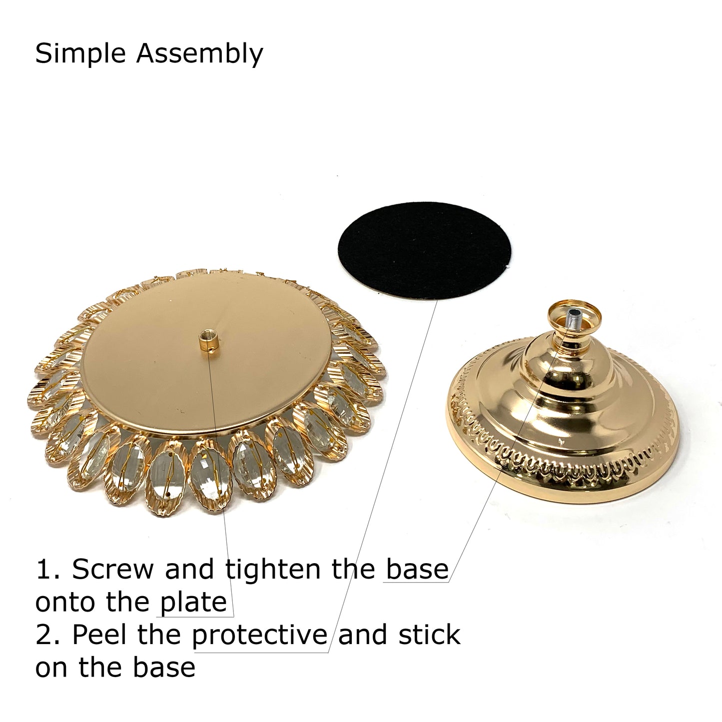 Crystal Gold Plated Dessert Cake Stand with Mirror Plate (Gold Lotus)