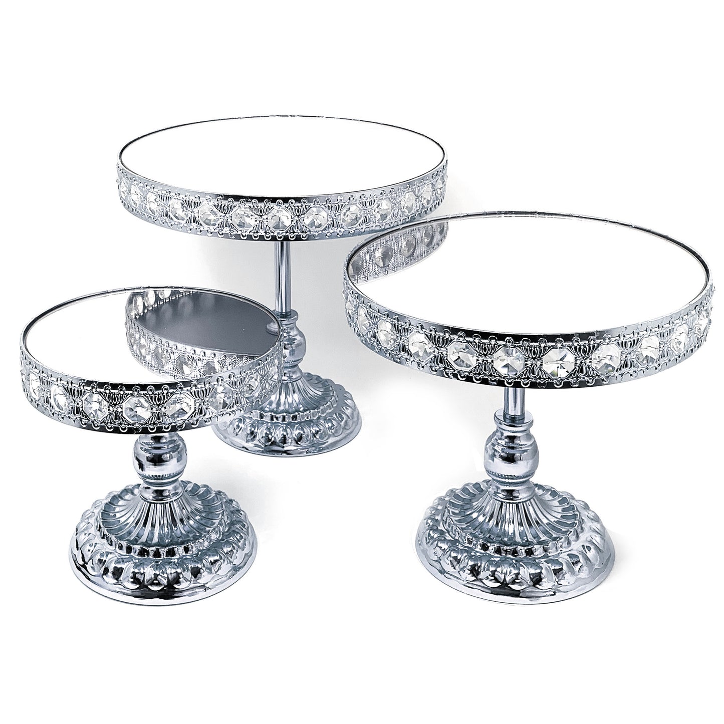 Allgala Crystal Cake Stand 3 Piece Set High Quality Crystal Gold Plated Cake Stand with Mirror Plate