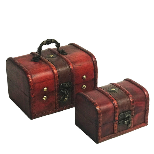 Allgala Wooden Box Antique Wooden Jewelry Treasure Trinket Keepsake Box 2-PC Set