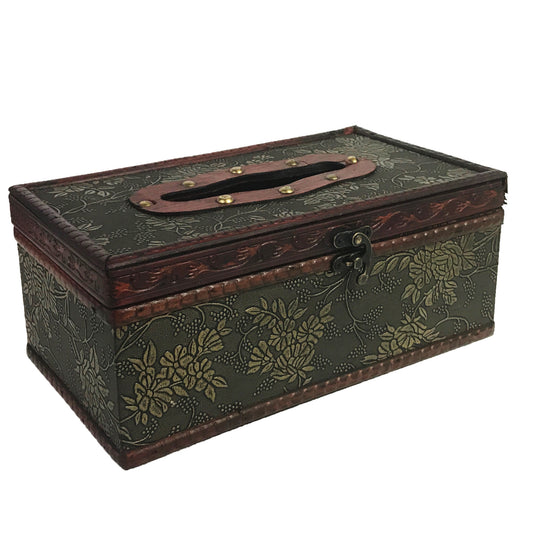 Allgala Wooden Box Antique Wooden Tissue Box Holder, Flat Top Style