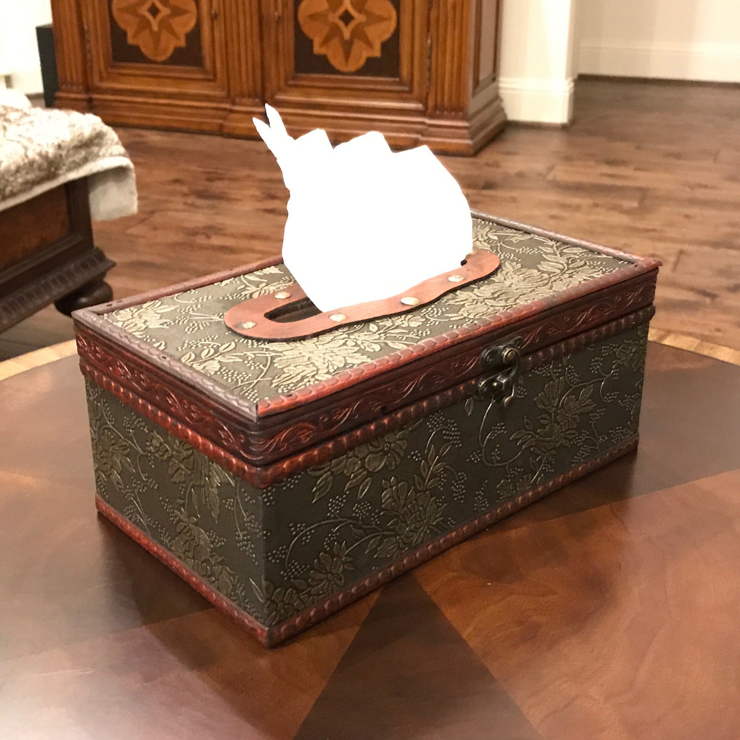 Allgala Wooden Box Antique Wooden Tissue Box Holder, Flat Top Style