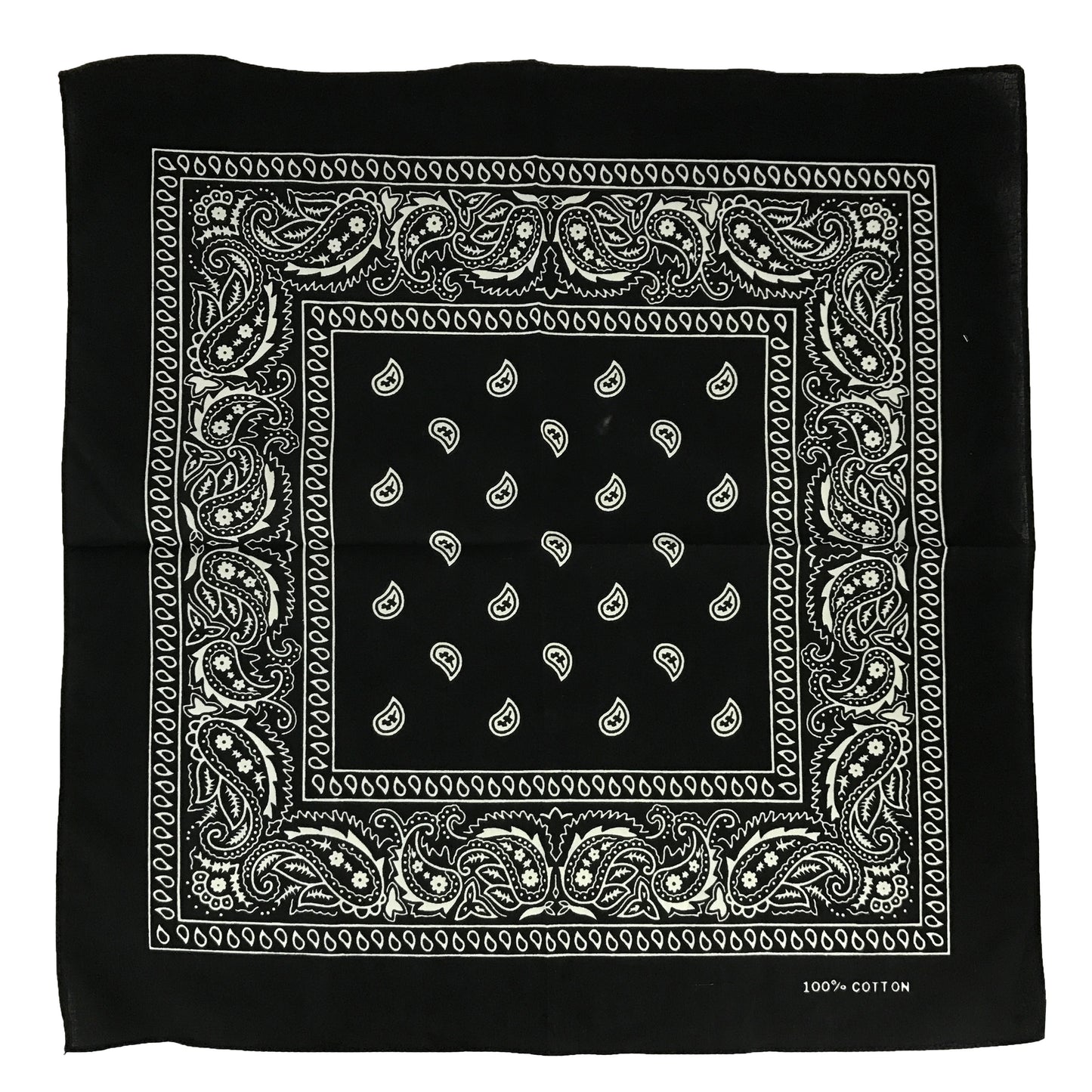 Allgala 12-pc 100% Cotton Bandanas, Paisley Pattern, Black