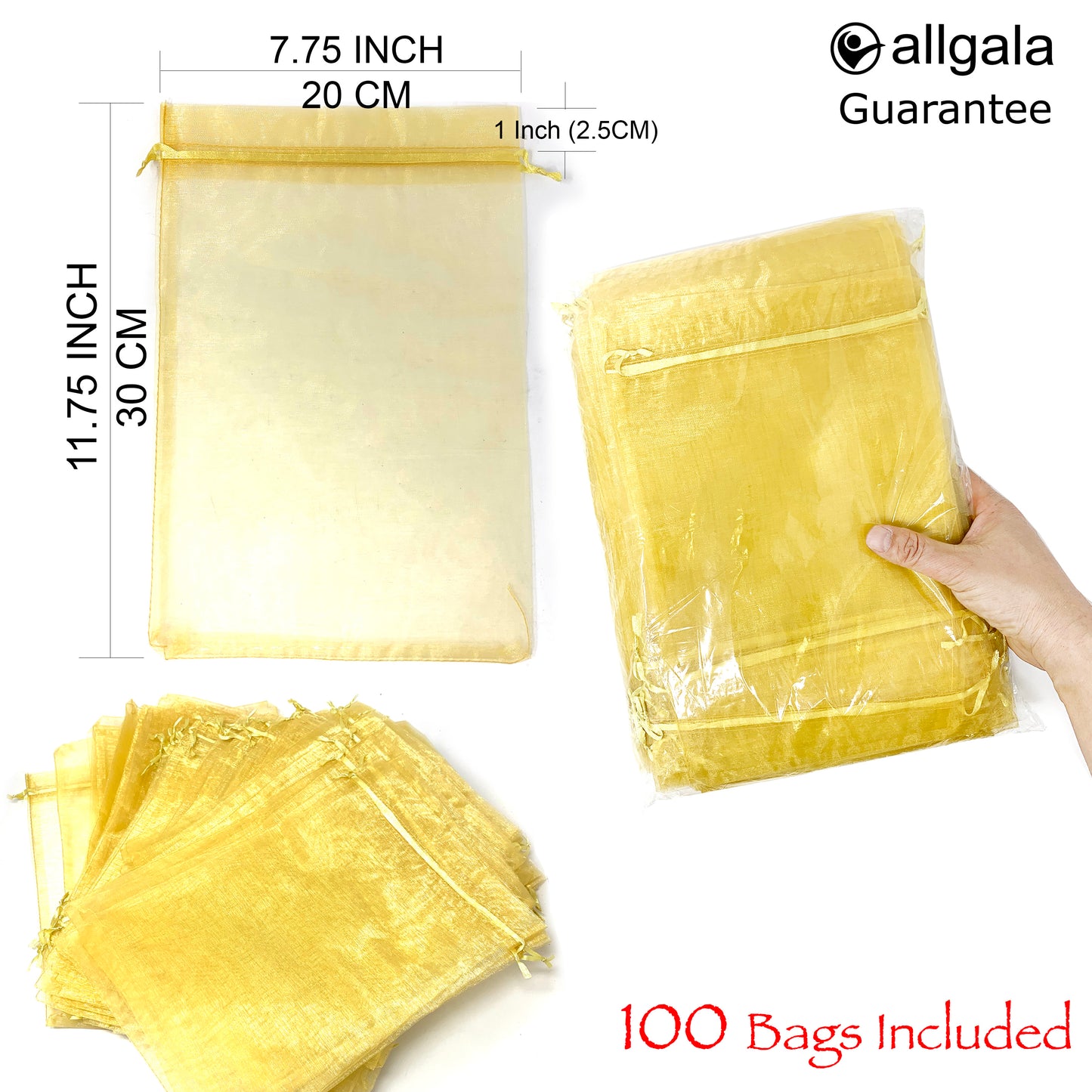 Allgala Organza Bags 100 Count Organza Sheer Gift Party Favor Bags with Drawstring-8x12 Inch