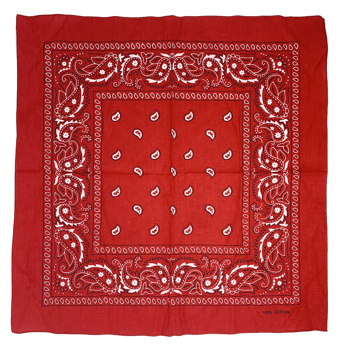 Allgala 12-pc 100% Cotton Bandanas, Paisley Pattern, Red