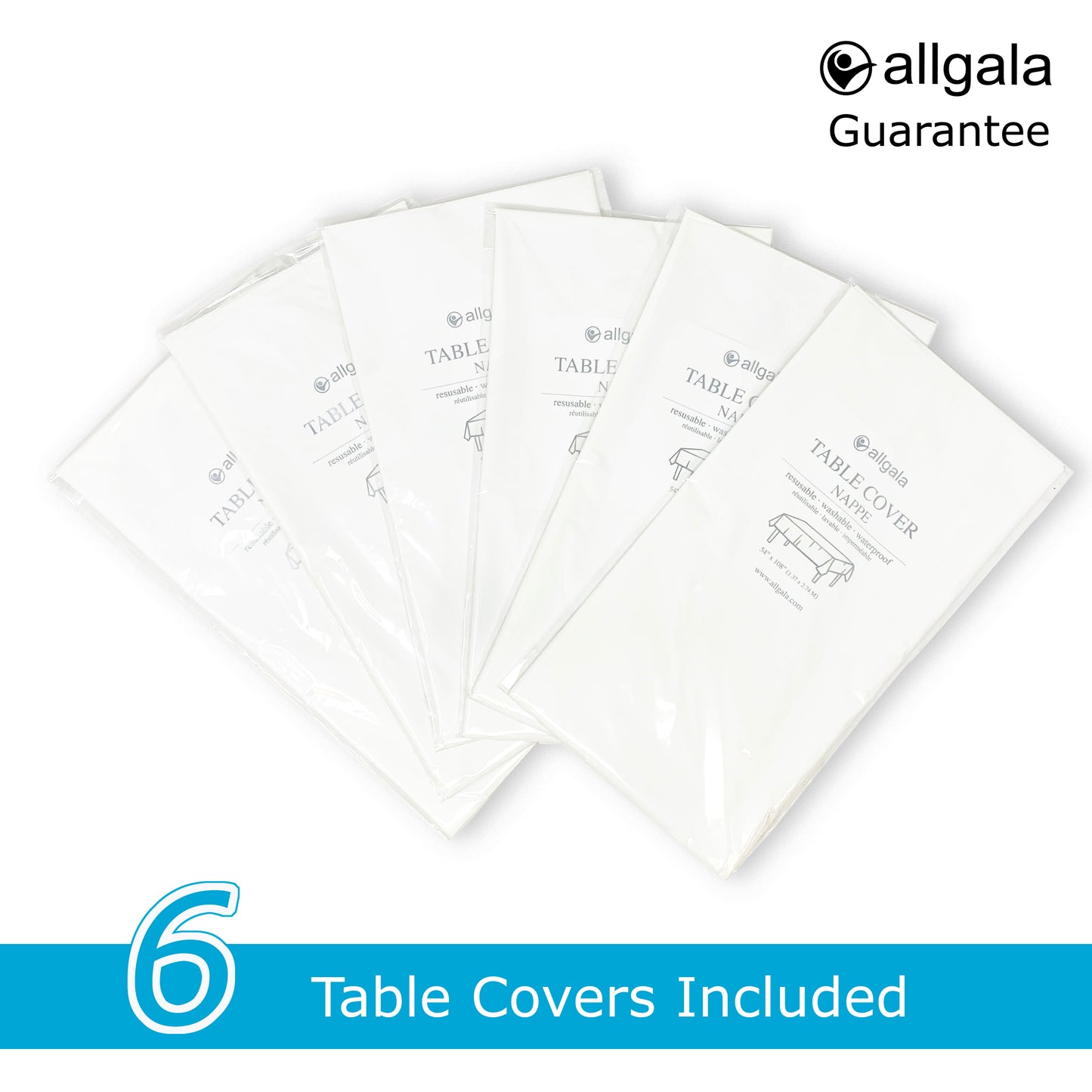 Allgala Table Cover 6-PK Premium Medium Duty Disposable 54"x108" Rectangle Plastic Tablecloth