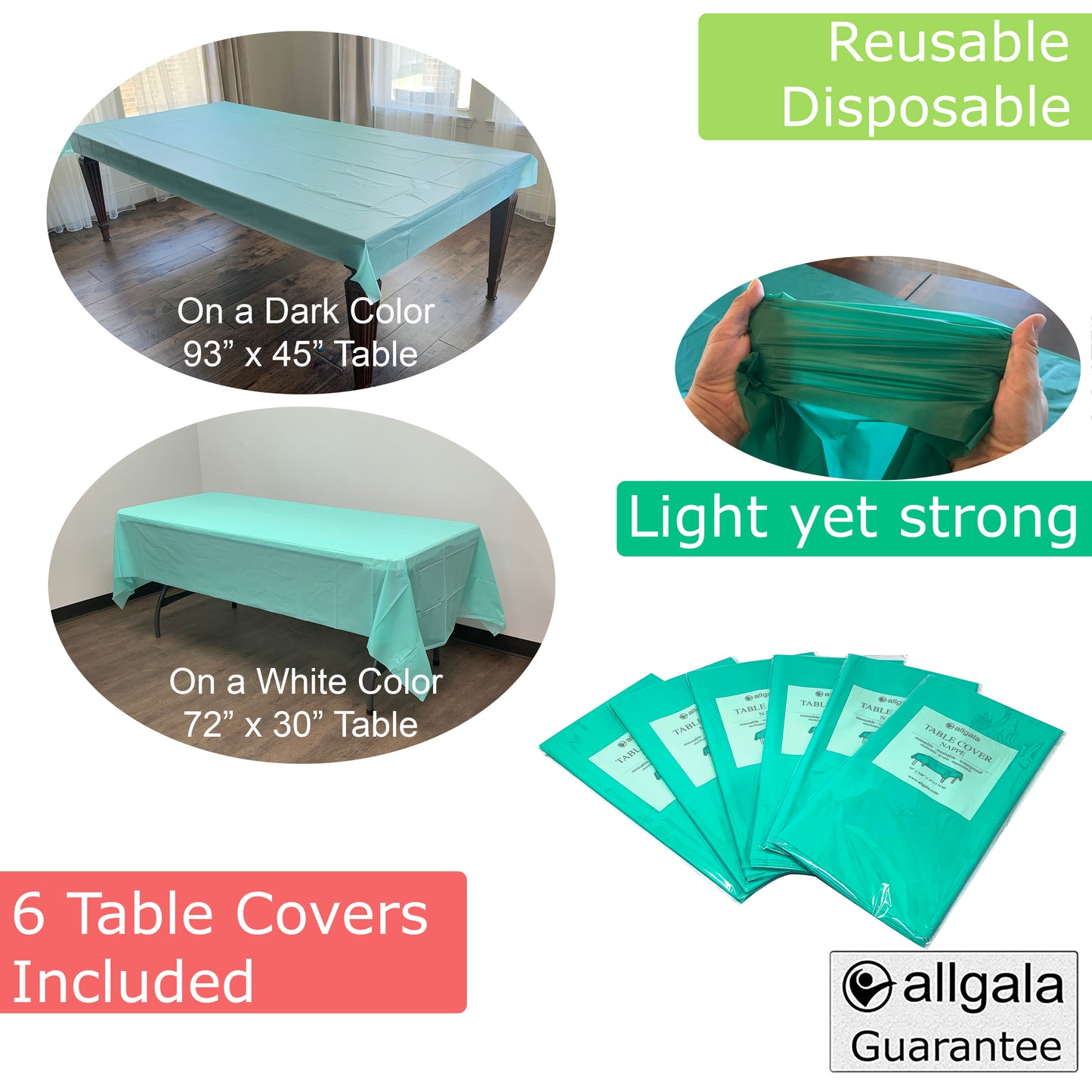 Allgala Table Cover 6-PK Premium Medium Duty Disposable 54"x108" Rectangle Plastic Tablecloth