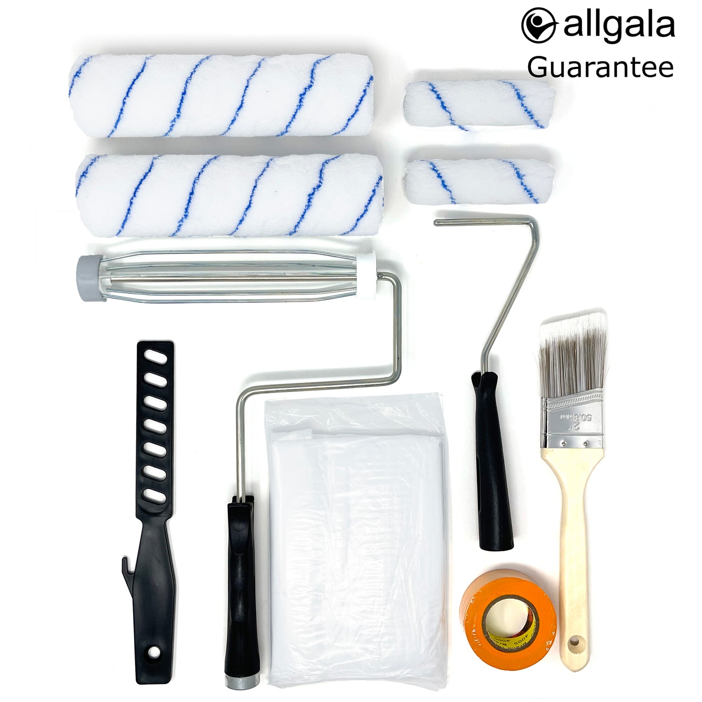 Allgala Paint Kit 12-Piece Premium Painting Roller Kit Set with Roller Frames, Covers, Steel Tray, Brush, Mixer, Masking Tape etc - TH10302
