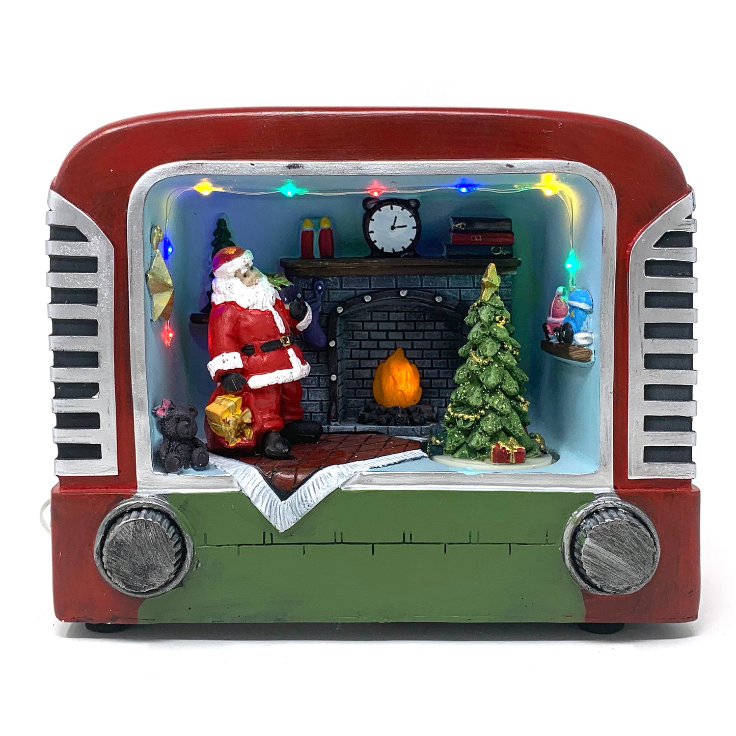 Crafted Polyresin Christmas House Collectable Décor Building House Figurine with USB and Battery Dual Power Source-Old TV and Santa-XH93409 …