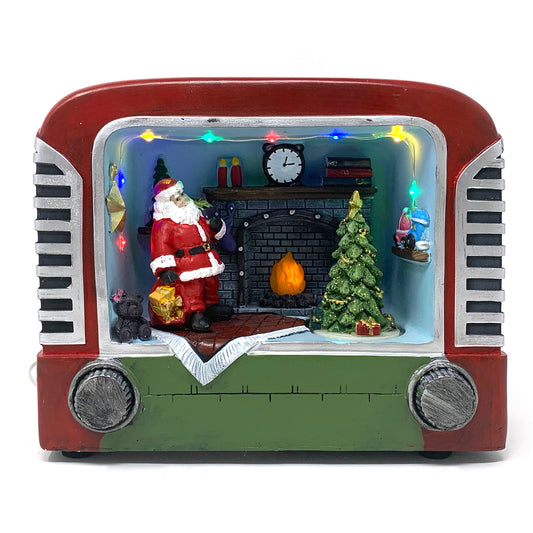 Crafted Polyresin Christmas House Collectable Décor Building House Figurine with USB and Battery Dual Power Source-Old TV and Santa-XH93409 …