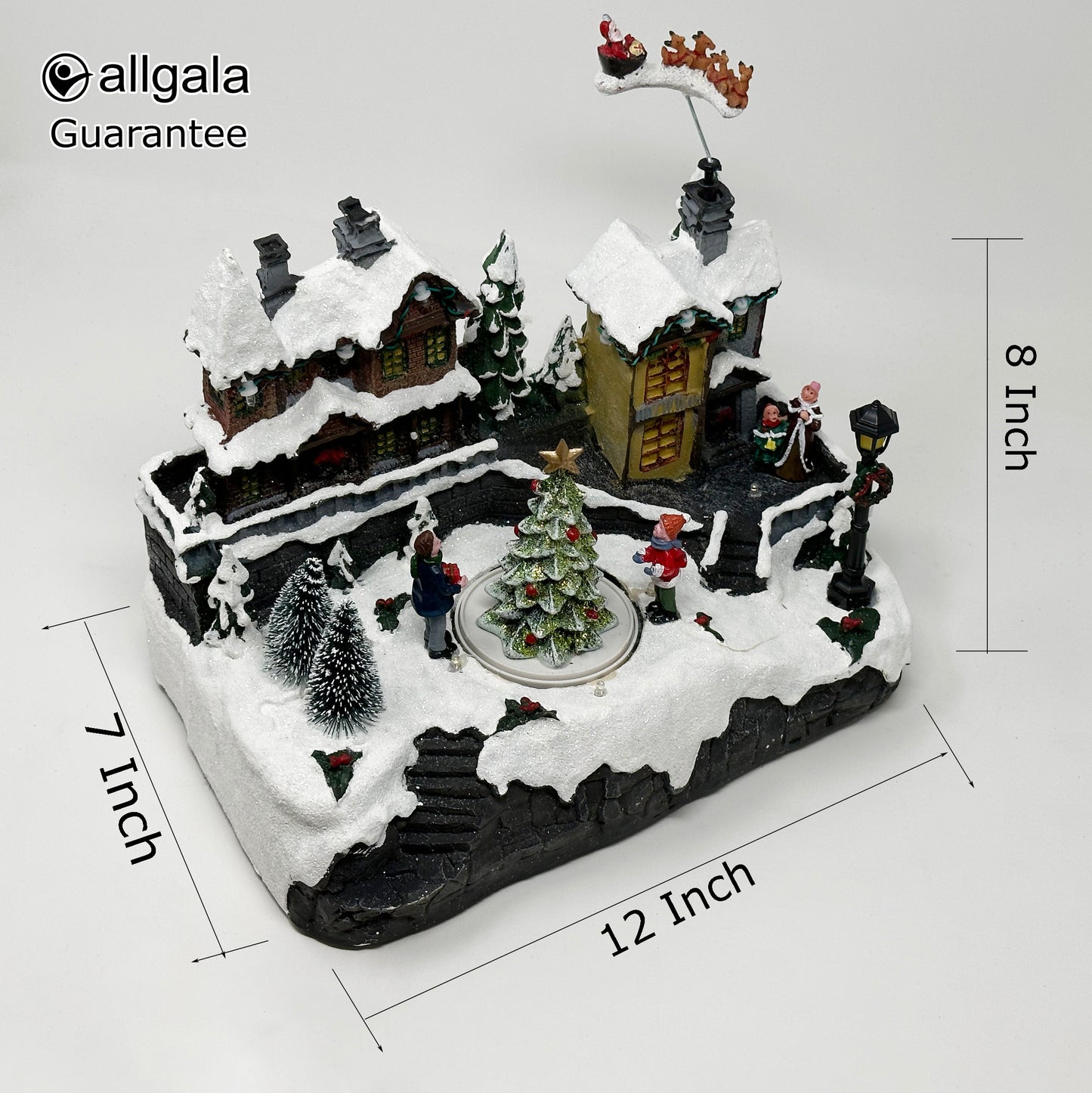 Crafted Polyresin Christmas House Collectable Figurine with USB and Battery Dual Power Source-Reindeer Flying Over Town-XH93418