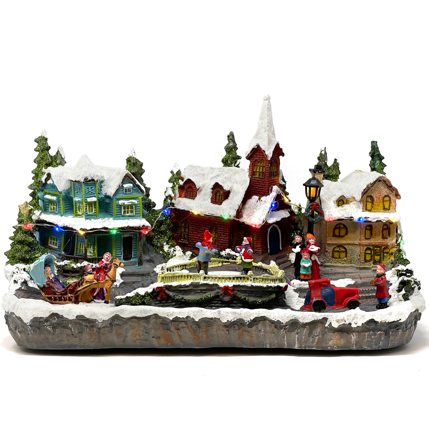 Crafted Polyresin Christmas House Collectable Figurine with USB and Battery Dual Power Source-Skating in Circle-XH93421