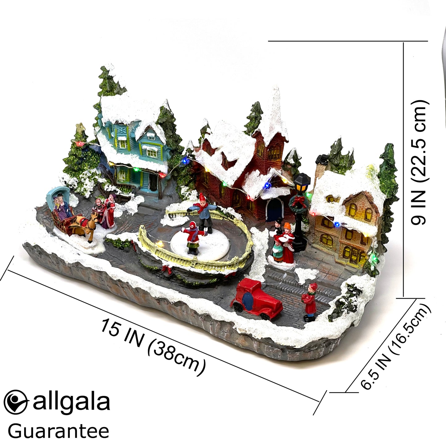 Crafted Polyresin Christmas House Collectable Figurine with USB and Battery Dual Power Source-Skating in Circle-XH93421