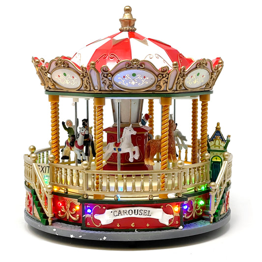 Crafted Polyresin Like Christmas House Collectable Figurine with USB and Battery Dual Power Source-Carousel-XH93422