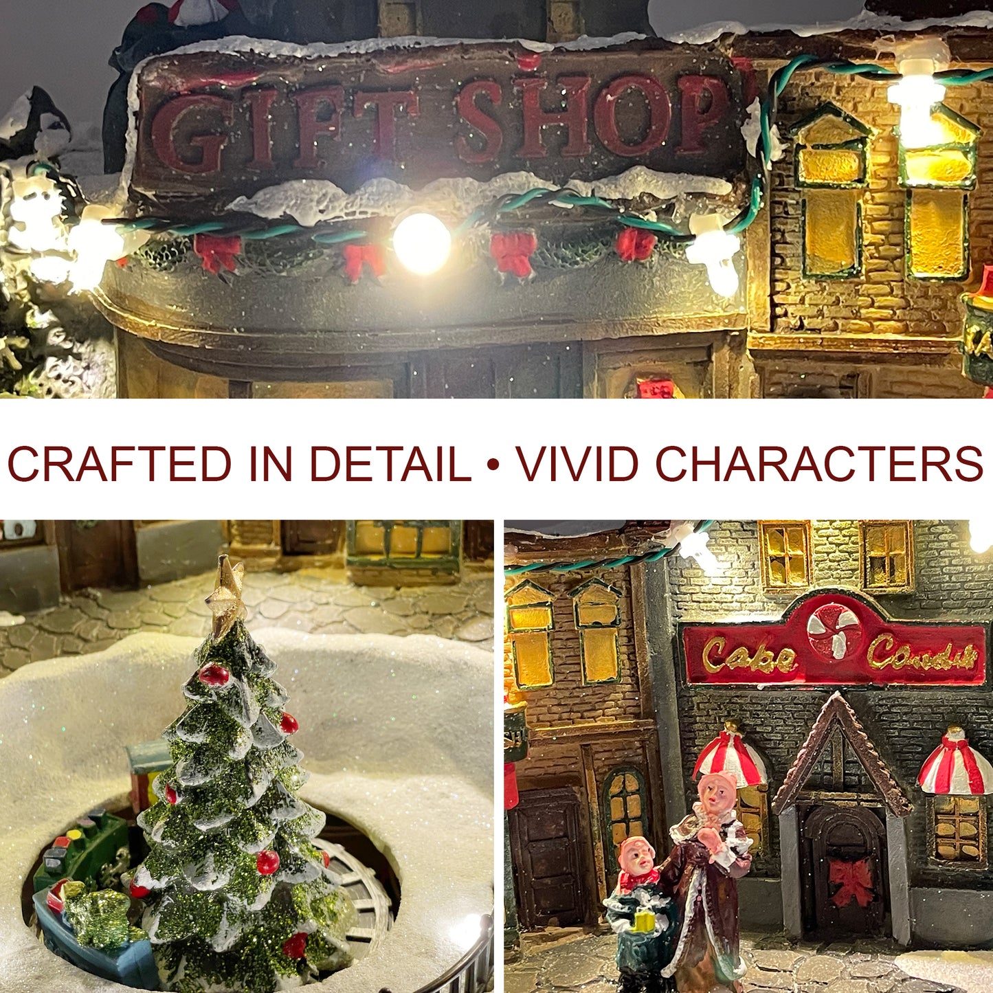 Crafted Polyresin Christmas House Collectable Figurine with USB and Battery Dual Power Source-Tree and Shops-XH93426