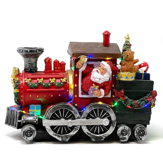Crafted Polyresin Christmas House Collectable Figurine with USB and Battery Dual Power Source-Santa's Express Train-XH93429