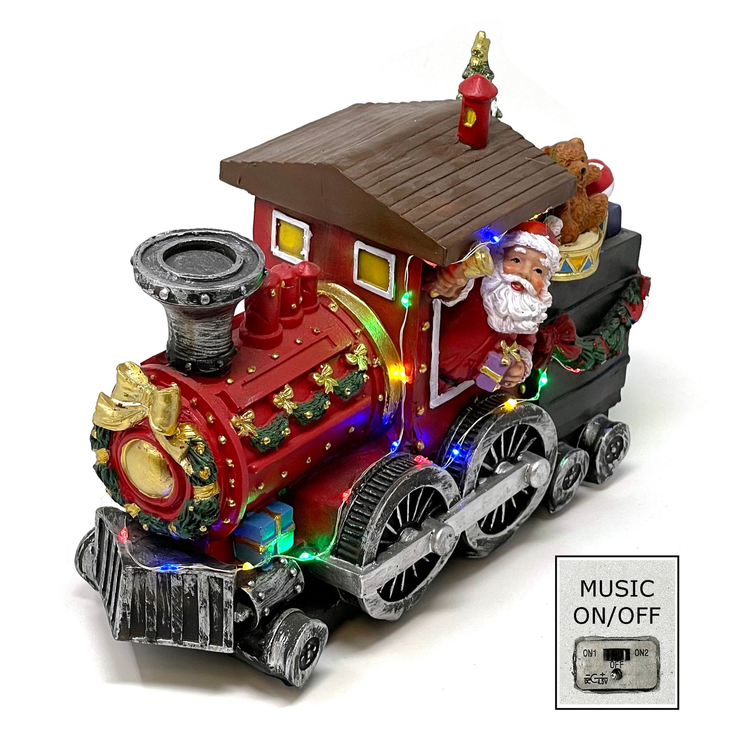 Crafted Polyresin Christmas House Collectable Figurine with USB and Battery Dual Power Source-Santa's Express Train-XH93429