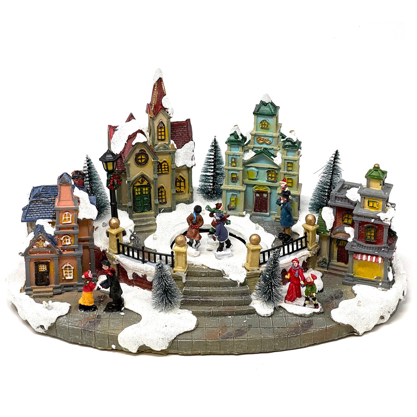 Crafted Polyresin Christmas House Collectable Figurine with USB and Battery Dual Power Source-Ice Rink in Village-XH93430