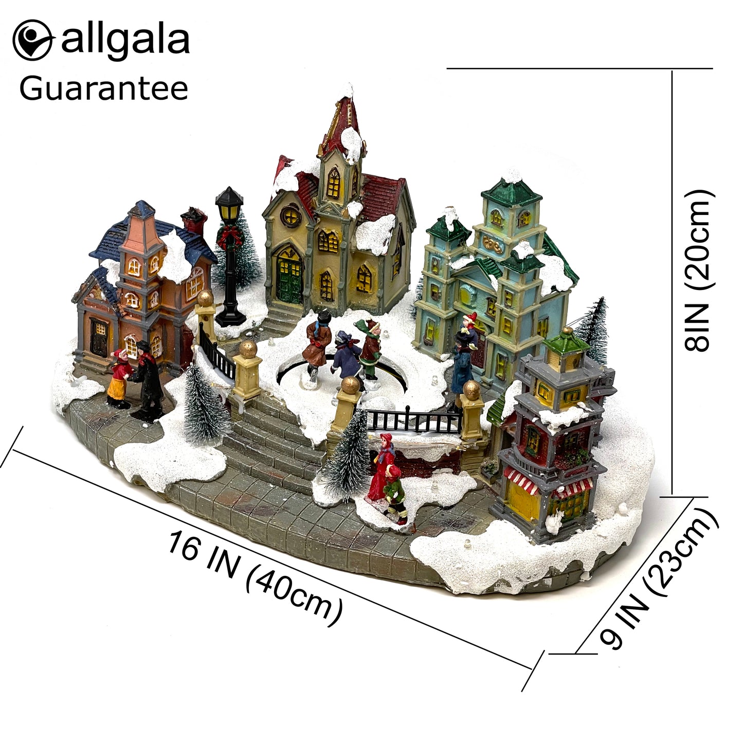 Crafted Polyresin Christmas House Collectable Figurine with USB and Battery Dual Power Source-Ice Rink in Village-XH93430