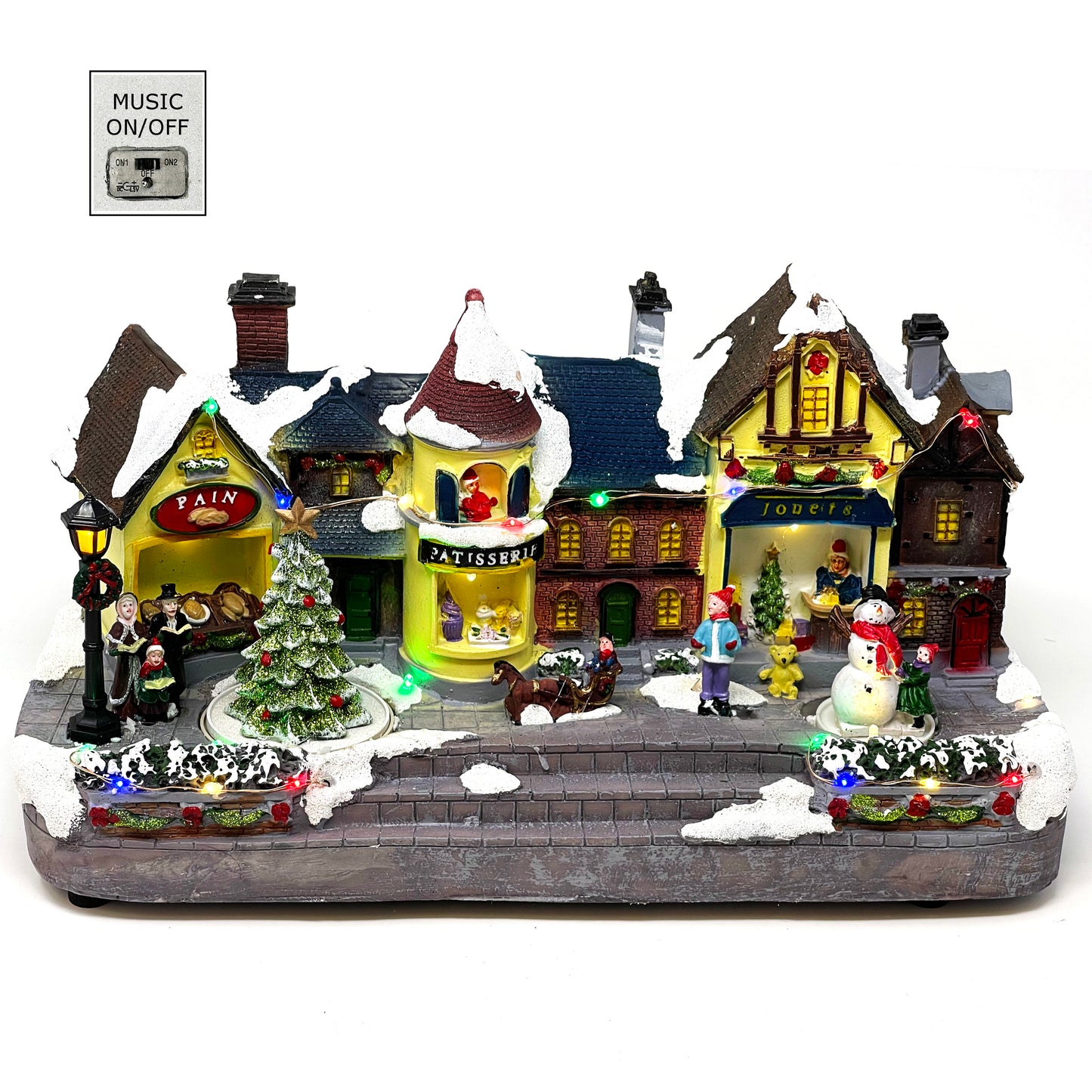 Crafted Polyresin Christmas House Collectable Figurine with USB and Battery Dual Power Source-French Town-XH93431