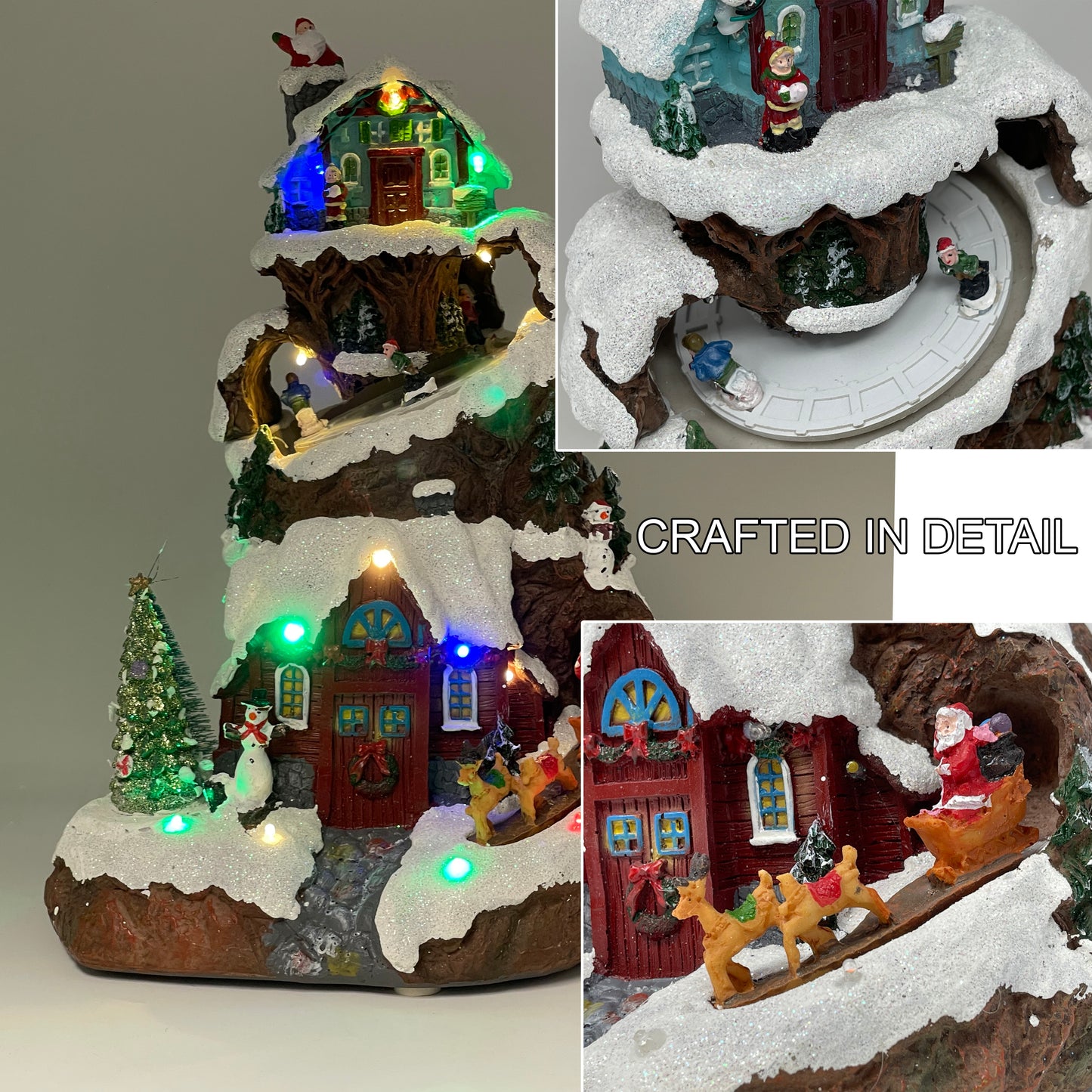 Crafted Polyresin Christmas House Collectable Figurine with USB and Battery Dual Power Source-Ski in Snow Mountain-XH93433