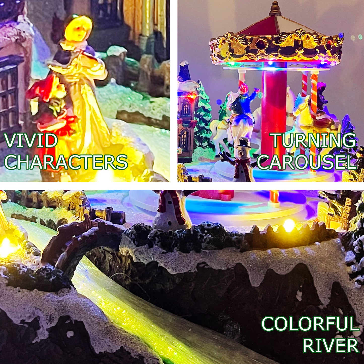 Crafted Polyresin Christmas House Collectable Figurine with USB Cable Power Source-Carousel by Colorful River-XH93435