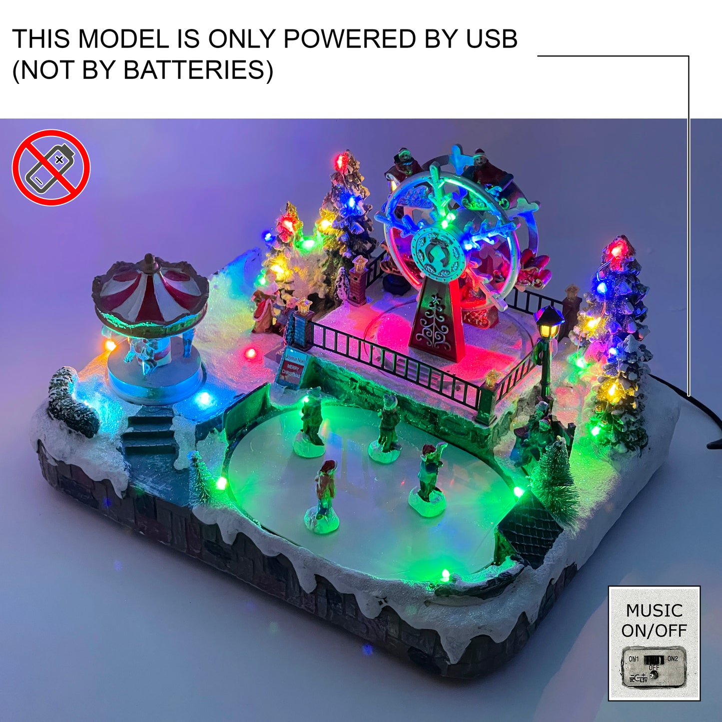 Crafted Polyresin Christmas House Collectable Figurine with USB Power Source-Winter Carnival-XH93436