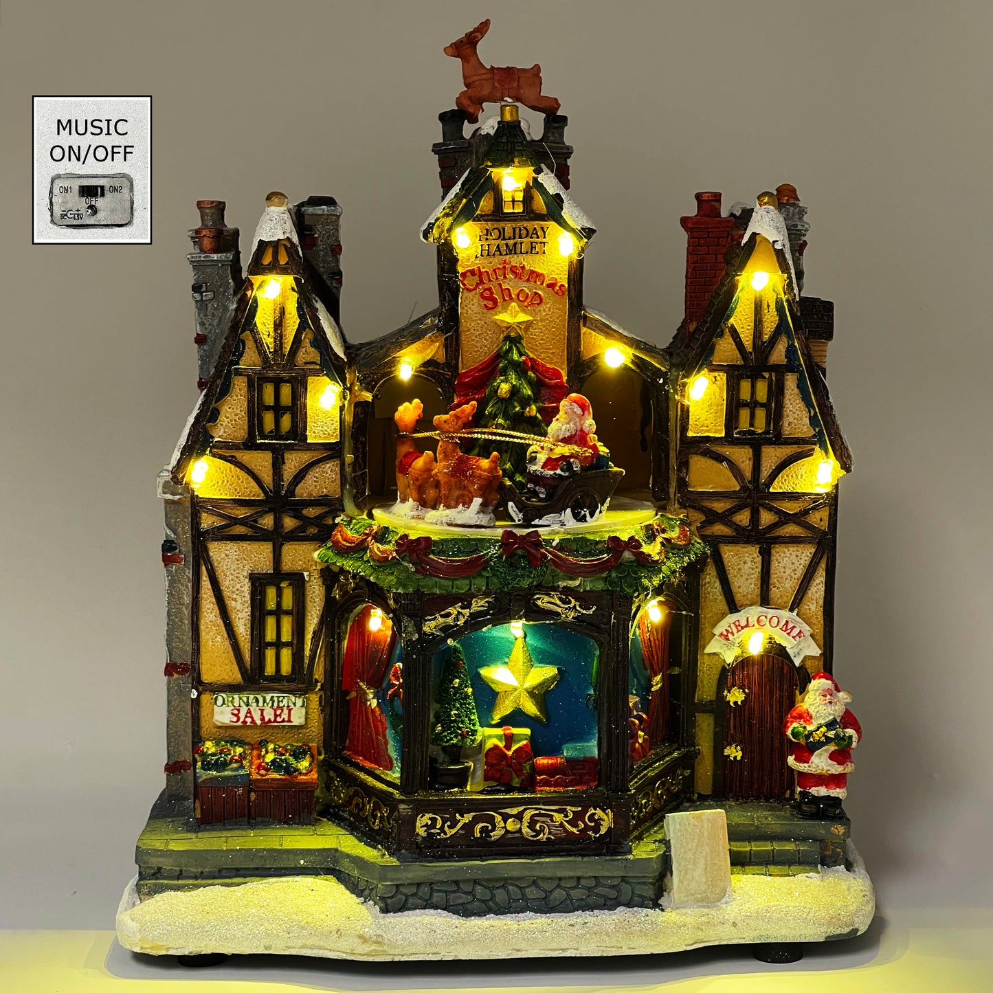 Crafted Polyresin Christmas House Collectable Figurine with USB and Battery Dual Power Source-Christmas Shop-XH93441