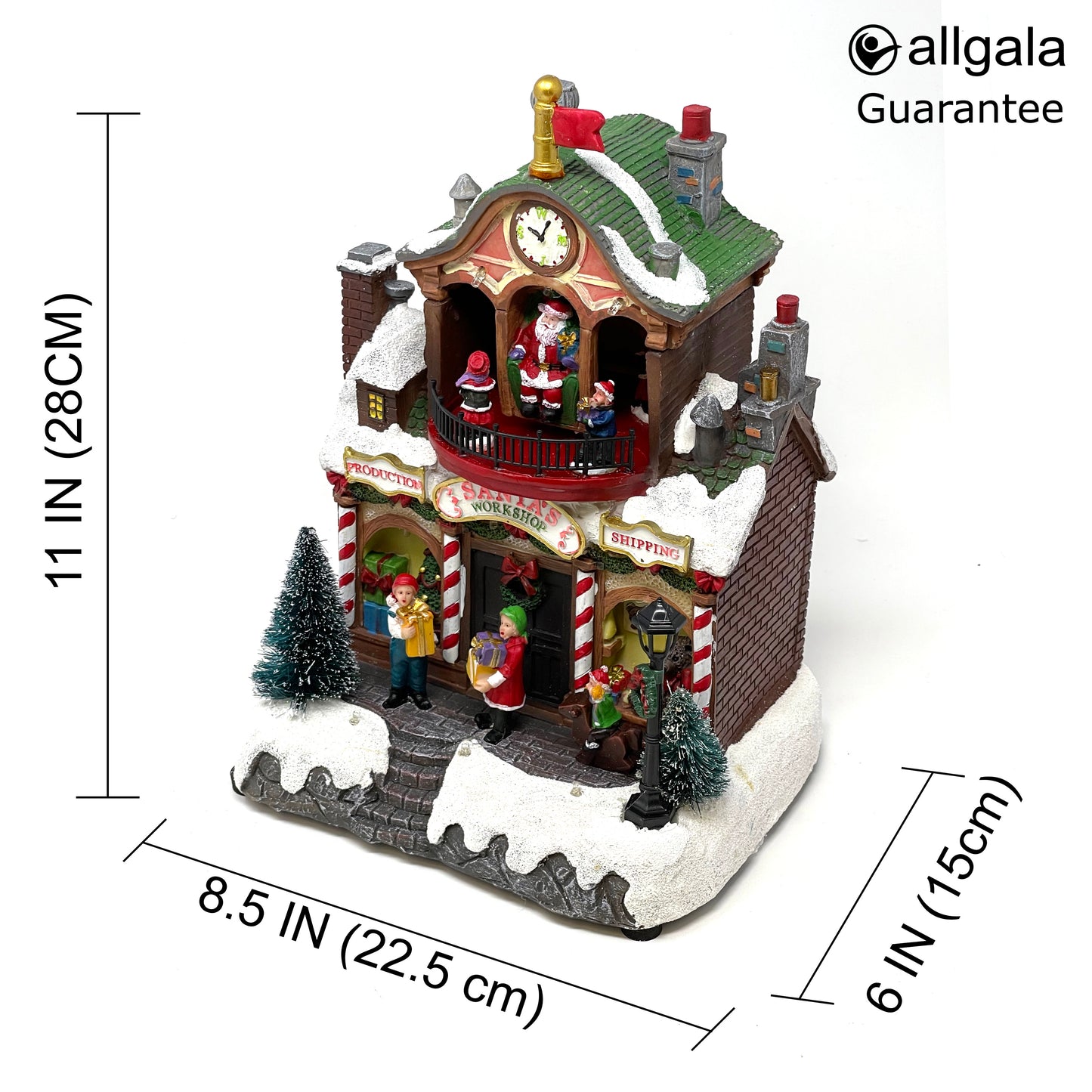 Crafted Polyresin Christmas House Collectable Figurine with USB and Battery Dual Power Source-Santa Workshop-XH93442
