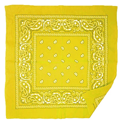 Allgala 12-pc 100% Cotton Bandanas, Paisley Pattern, Yellow